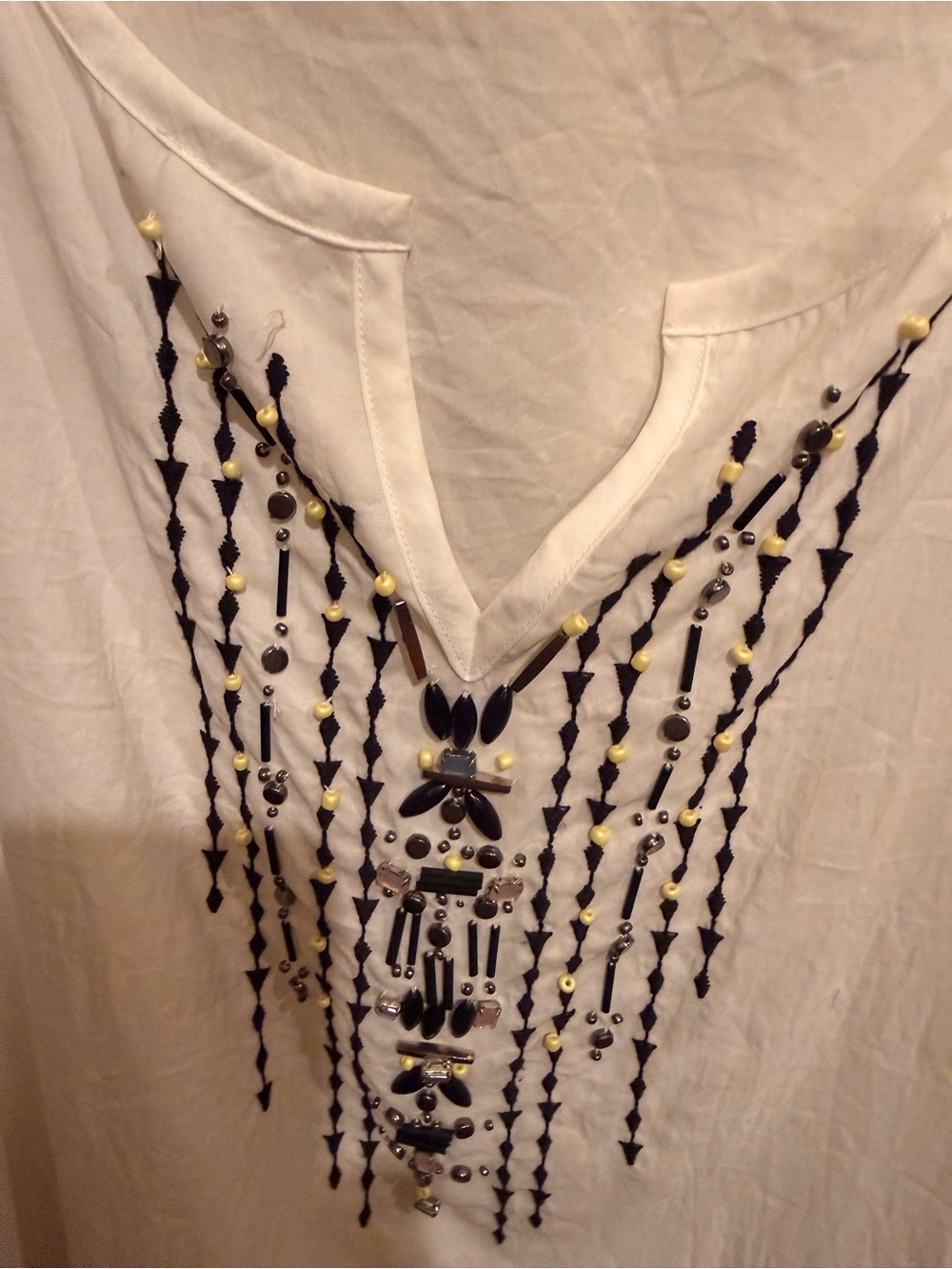 Nanette Lepore White Beaded V-Neck Tunic
